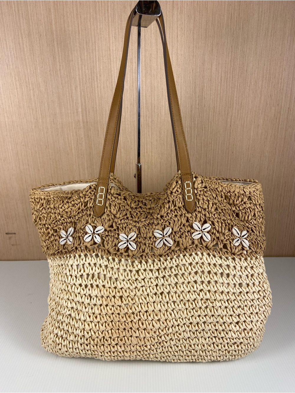 INC International Concepts Shell Raffia Tote Beach Bag Coastal Boho